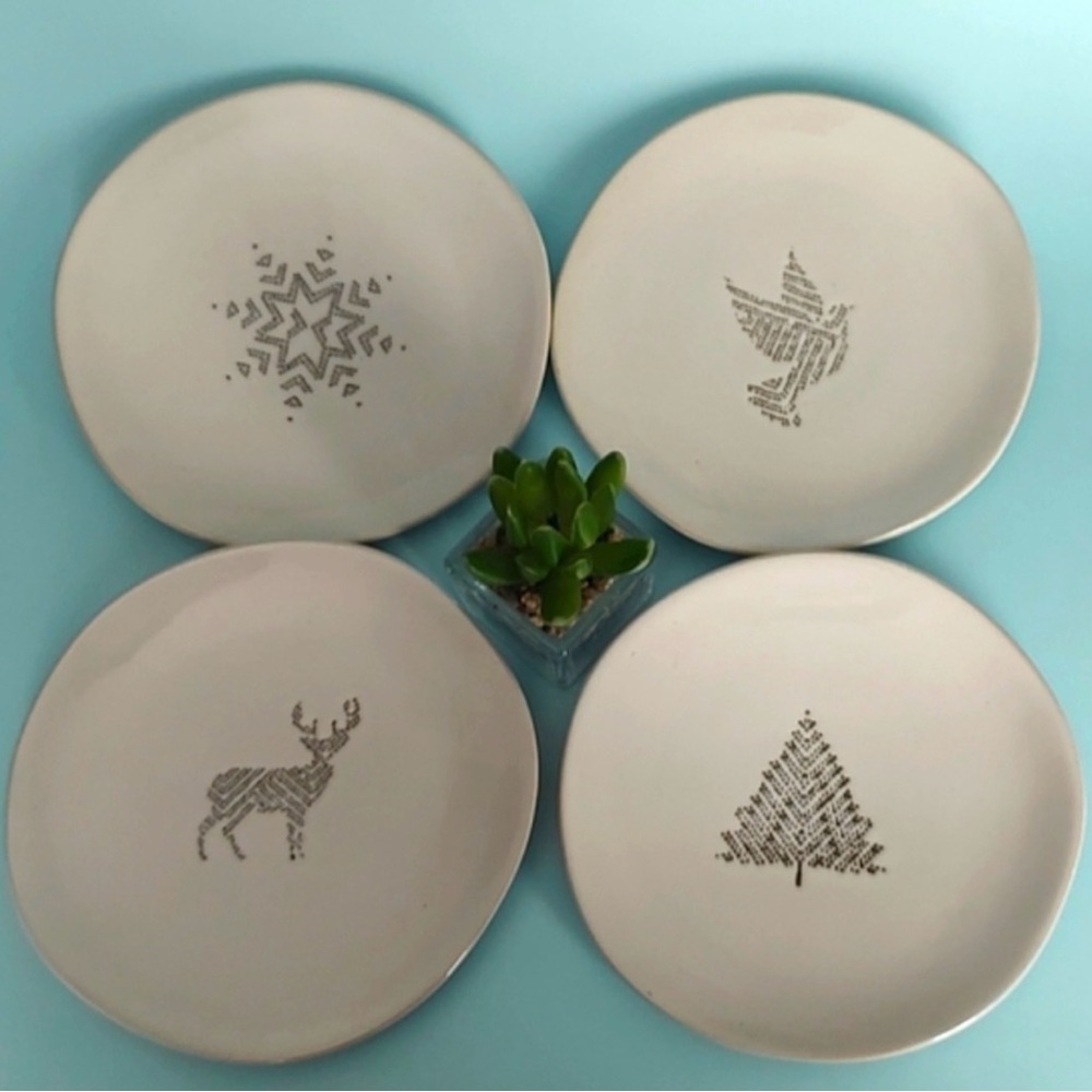 Hearth & Hand White Ceramic Plates with Gray Designs